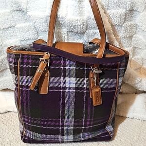 Coach Bags EUC Vintage COACH Tote Classic Purple Plaid Leather Bag Purse
